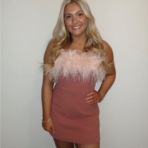 Elegant Pink Feathered Dress